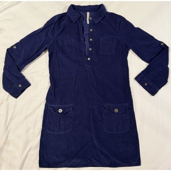 Old Navy Dresses & Skirts - Vtg old navy Corduroy Shirt Dress S Blue Button Tab Long Sleeve Indie Grunge Y2K